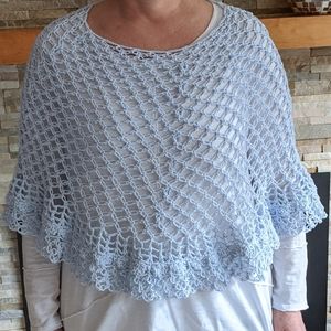 Crochet light blue poncho sweater